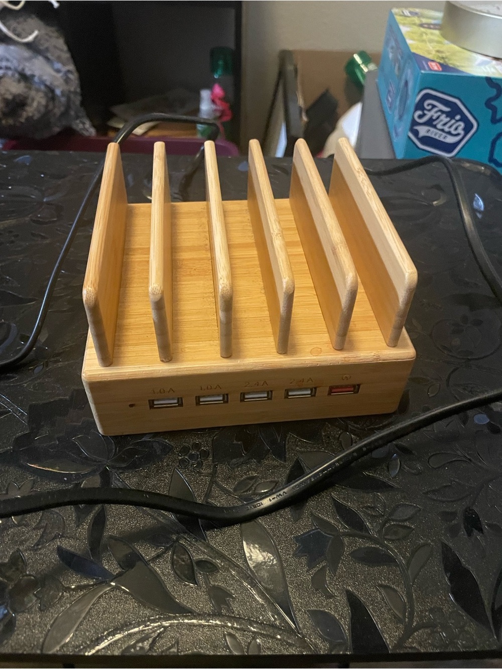 Bamboo Multi-Device Charging Dock with 5 USB Ports - Natural Wood